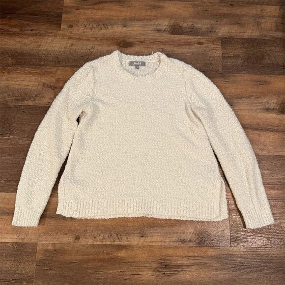 Marled Ivory Crew Neck Knit Pullover Sweater Size M Cozy Cottage Ribbed Edges - Picture 1 of 10